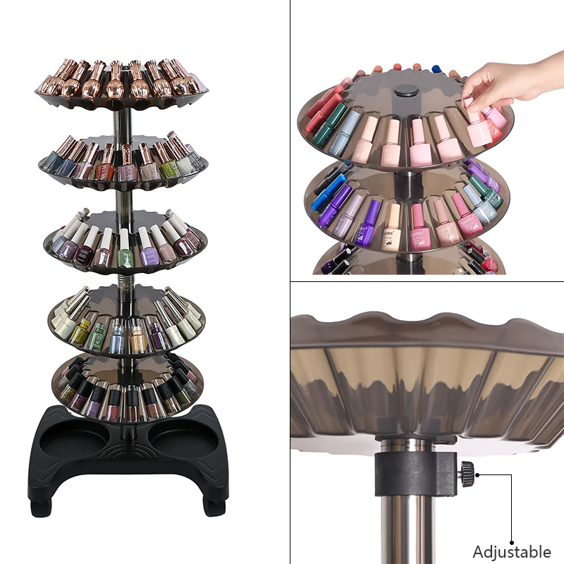 

Nail Salon Supplies Organizer Trolley 360 Rotating Display Stand 5 Tier Gel Nail Polish Display Rack
