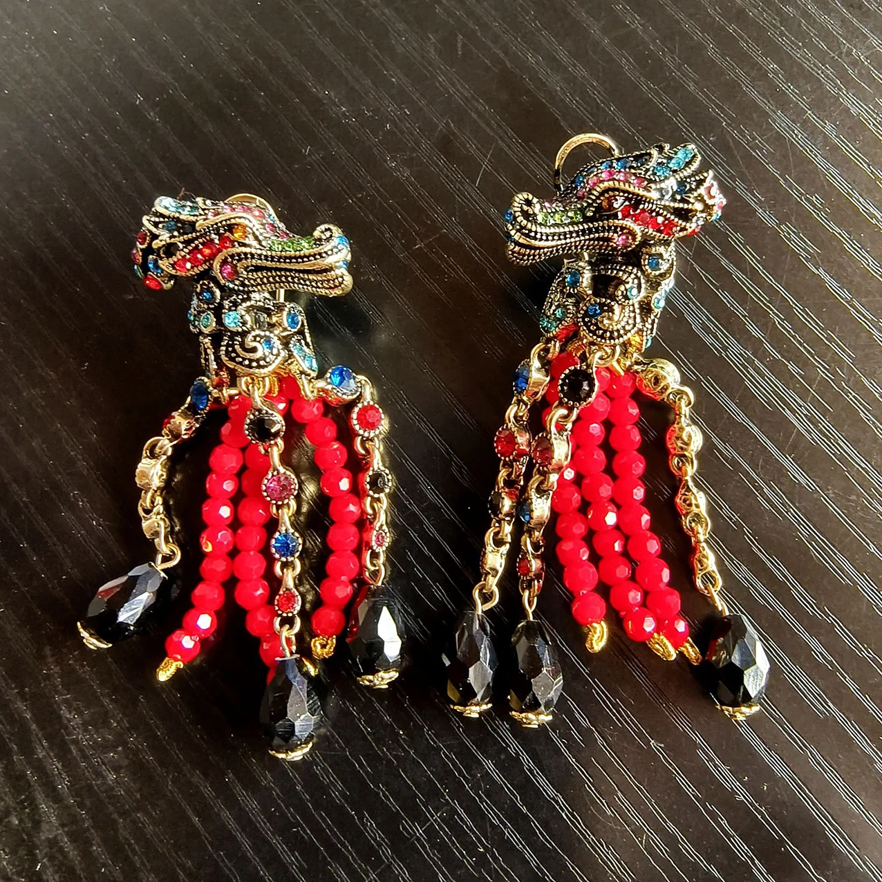 Vintage Dragon Red Tassel Earrings Long Dangle Earring Heavy Industry Exaggerate Personalized For Women Party