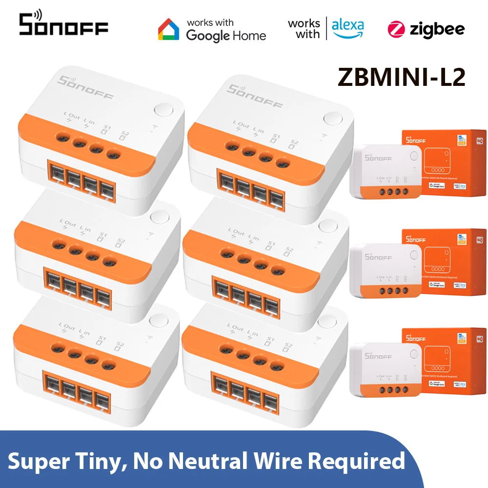 1-10 PCS SONOFF ZBMINI-L2 Zigbee DIY Smart Switch Module No Neutral Wire Required Switch Work With Alexa Google Alice Smartthing