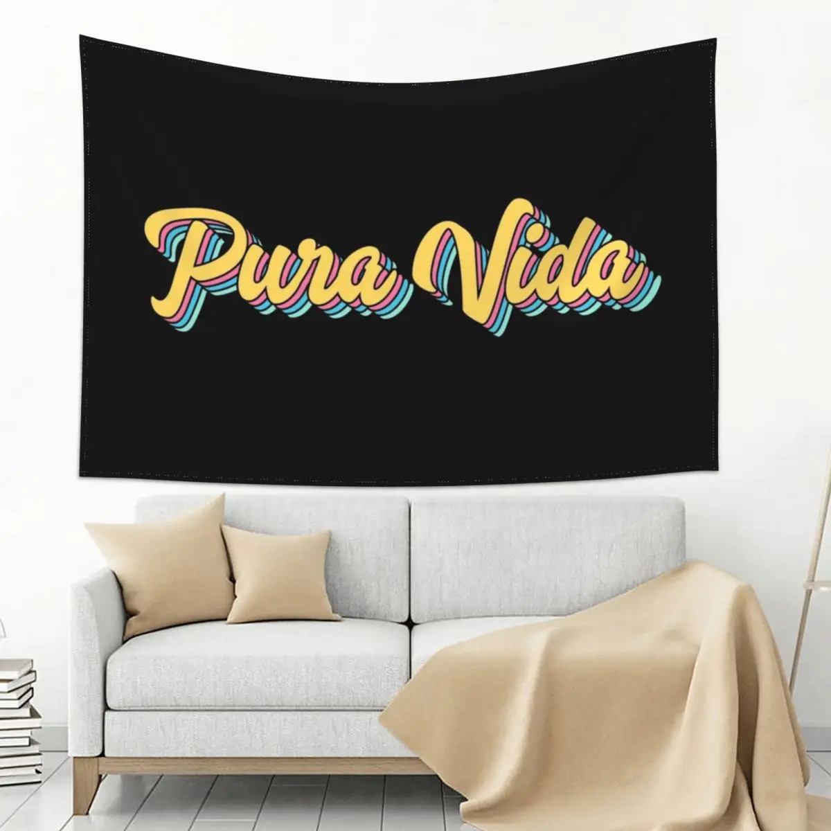 

Pura Vida Retro Yellow Script Tapestry Aesthetic Room Decor Anime Decor Hanging Wall Tapestry