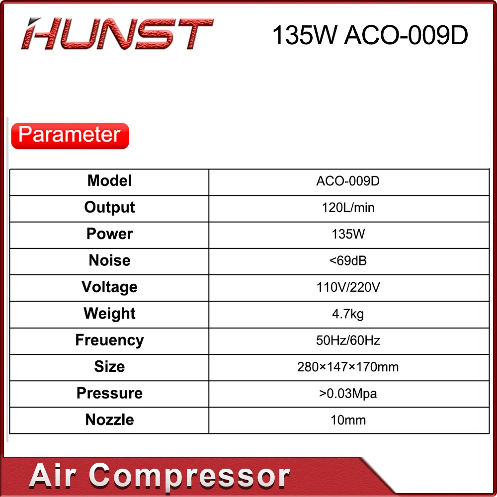 Imagem -06 - Hunst-compressor de ar Elétrico Bomba Magnética 110v 220v Aco009d para Gravação a Laser Co2 Máquina de Corte 135w