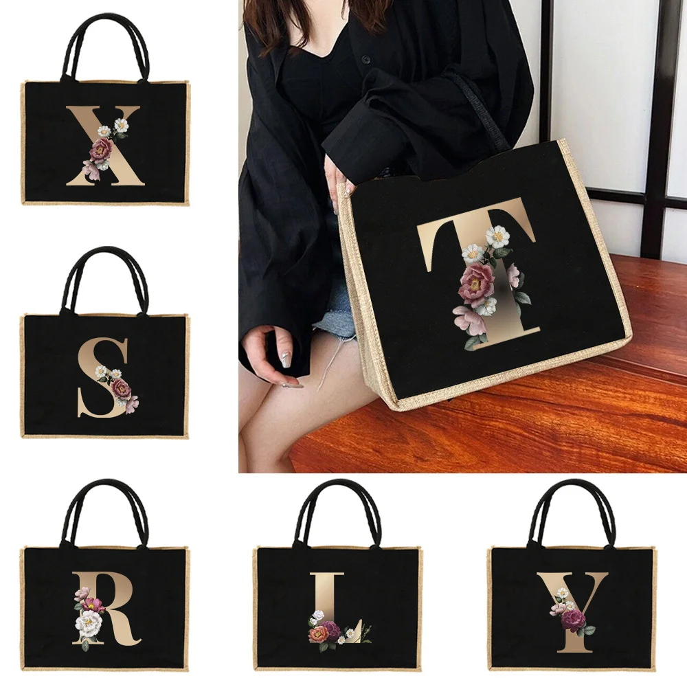 

Gold Letter Series Portable New Women's Tote Bags Large Capacity Shopping Handbag Multifunctional Travel Storage Shoulder Bag