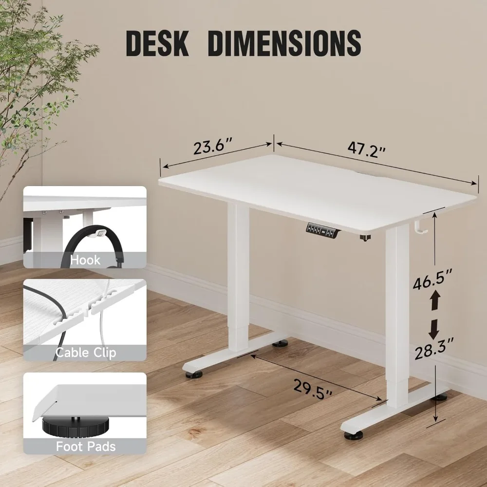 47.2 Inch Electric Standing Desk, Height Adjustable Sit Stand Up, Wood Desktop, Work Home Office Computer PC Desks, Gaming Writ