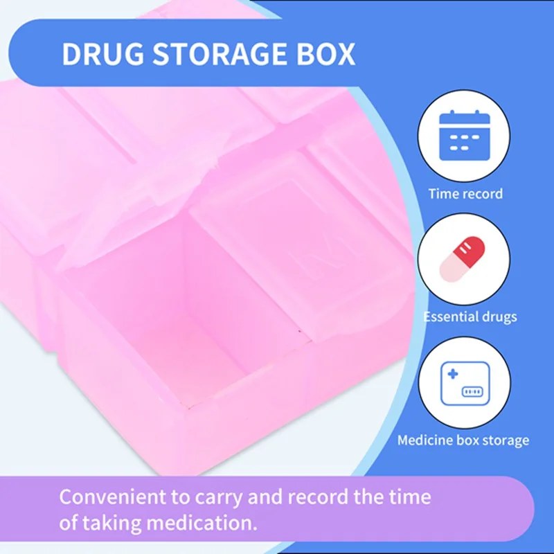 

Storage Box Plastic Rectangle 8 Compartments Medicine Pill Box Pink