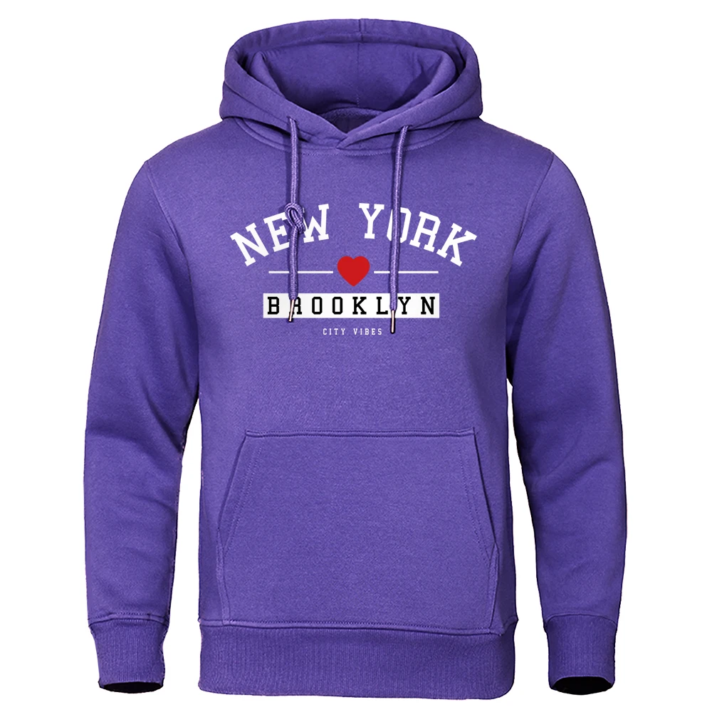 New York Brooklyn City Vibes Letter Print Hoody Men Casual Street Hoodie Crewneck Loose Clothing Oversized Fleece Pullover Male