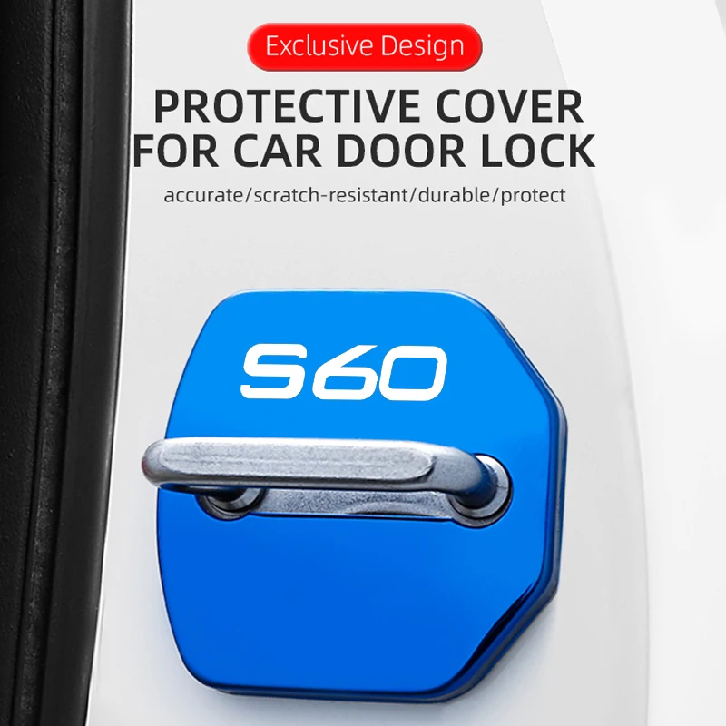 4pcs Car Door Lock Protection Cover With S60 Logo For Volvo S60 Door Latch Buckle Modification Accessories Car Styling Decor