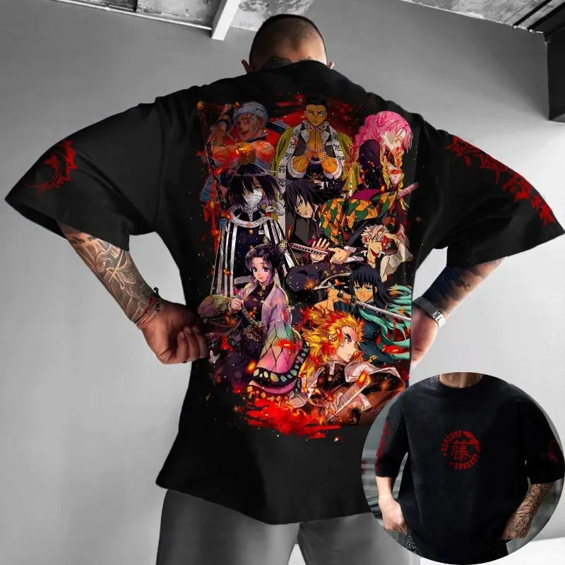 2025 メンズ夏 Tシャツ日本アニメデーモンスレイヤーグラフィック衣類ファッション Y2K オーバーサイズ純粋な綿半袖トップス Tシャツ