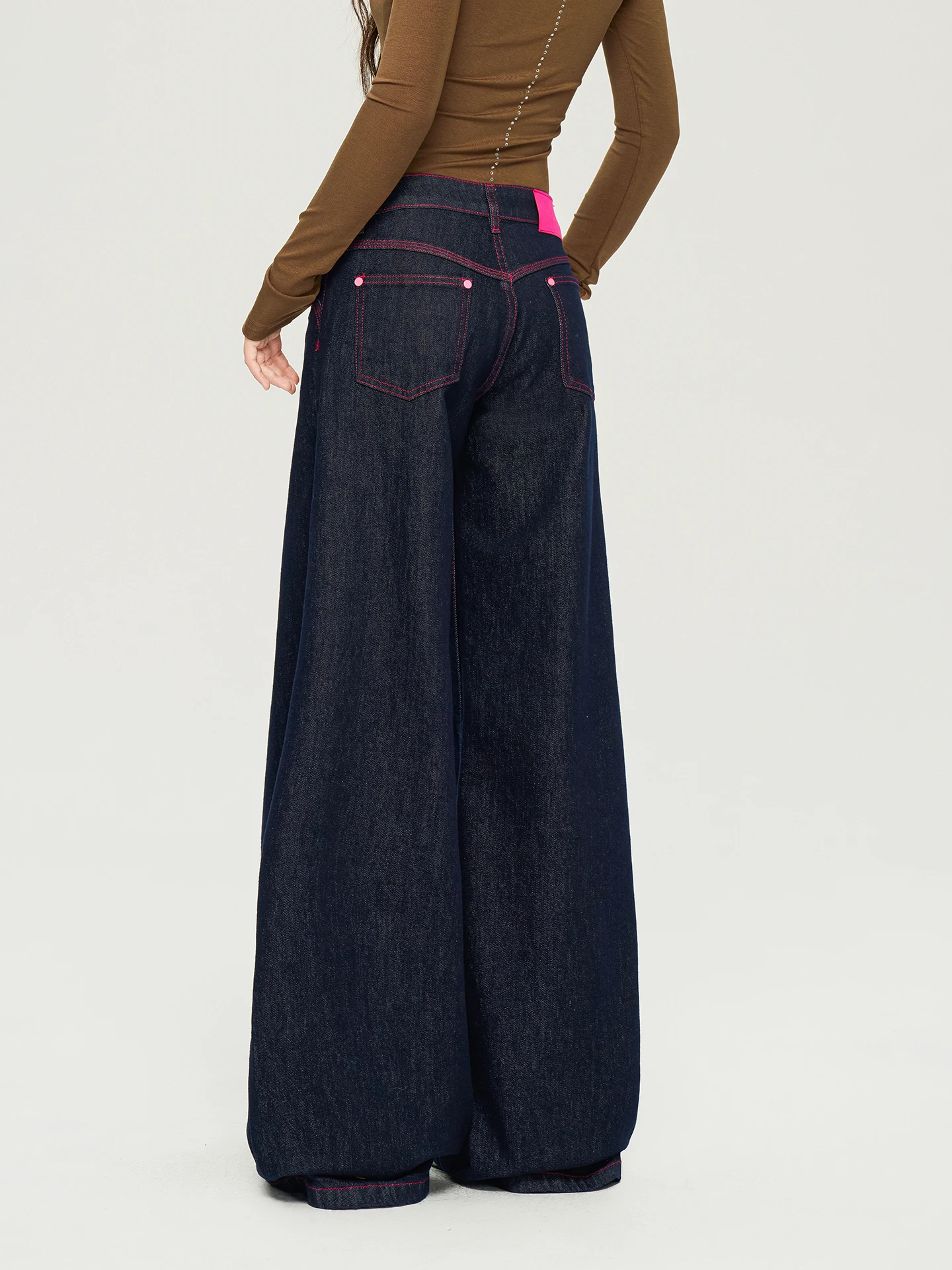 TGXQ Rose Red Color Block Low Waist Loose Women's Jeans 2026 New American Style Original Cow Wide Leg Pants Casual Fit