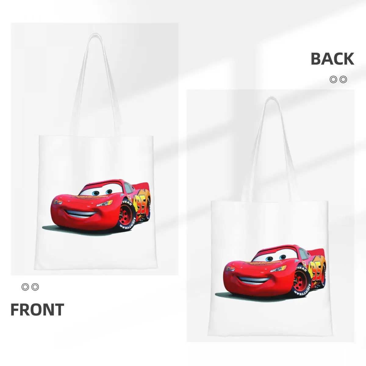 Custom Recycling Cars Lightning Mcqueen Shopping Bag Women Canvas Shoulder Tote Bag Washable Groceries Shopper Bags