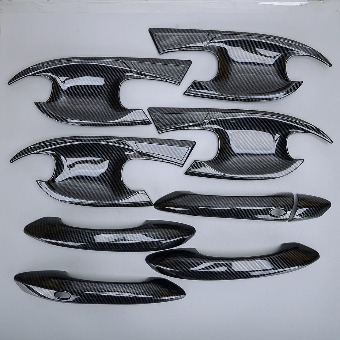 

1 Set Car Exterior Side Door Handle Bowl Cup Cover Trim Fit for Hyundai Santa Cruz 2022-2023 Black Carbon Fiber Style ABS