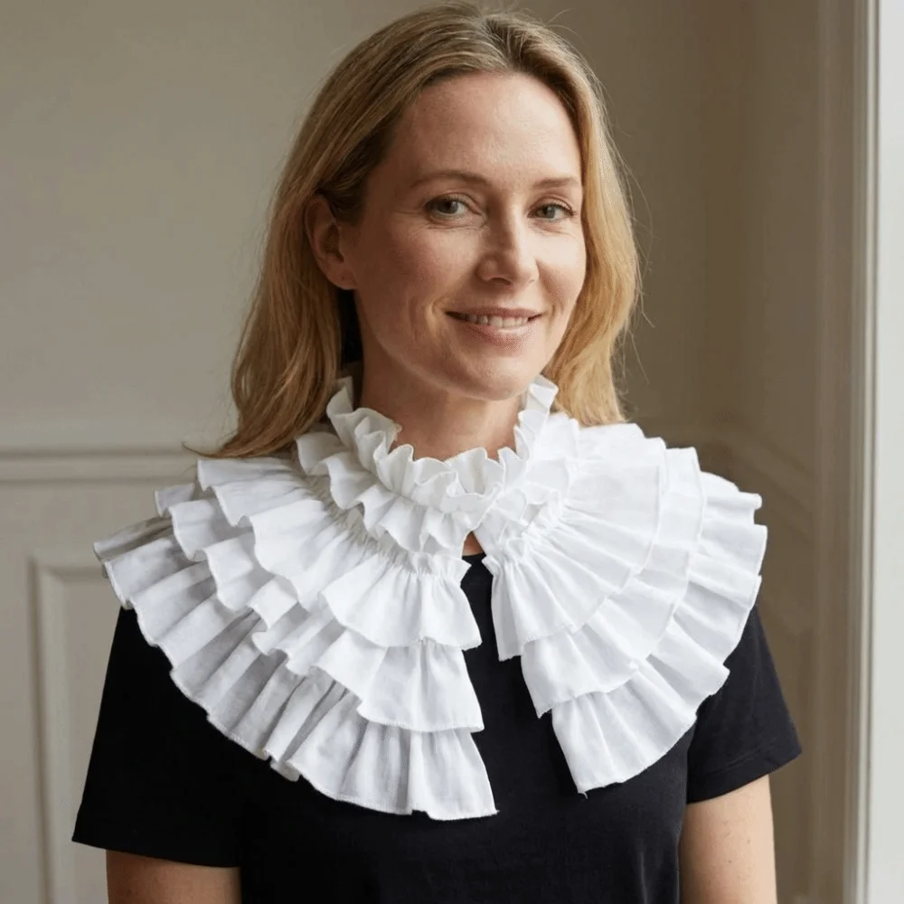 

Adjustable Layered Ruffle False Collar Elegant French Style Decorative Ruffle Neckline Classic DIY Ruffle Neckwear All-match