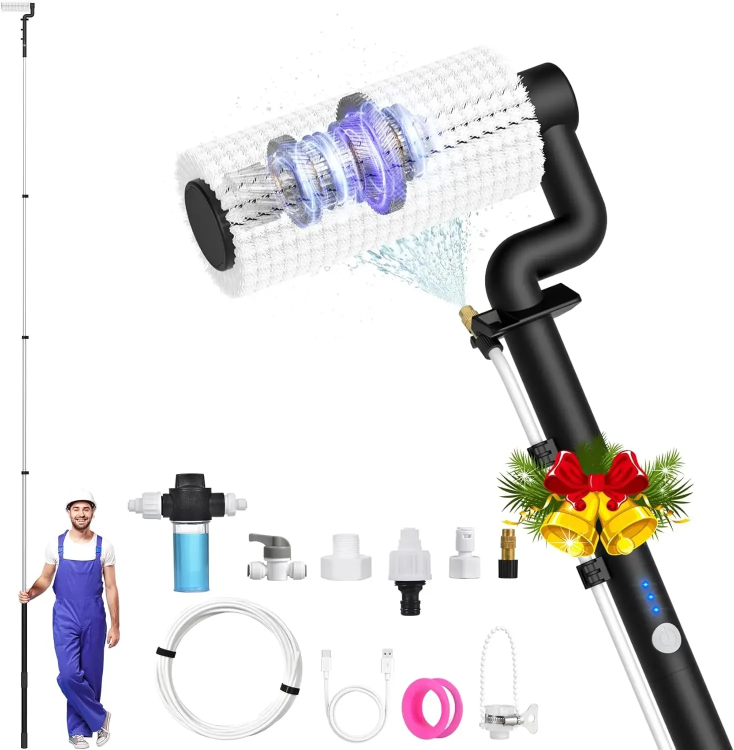 

Набор для чистки солнечных панелей, 20-футовая телескопическая щетка для чистки солнечных панелей с дозатором для мыла, 100 метров