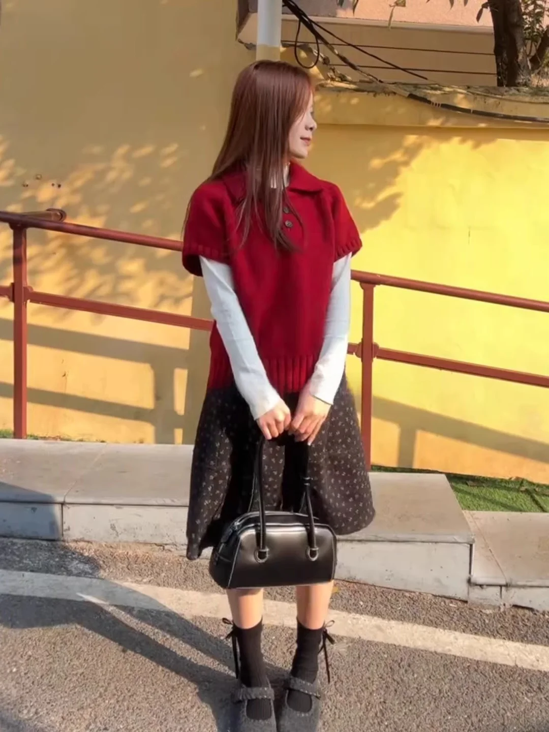 

Retro Red Ne ort Sve Knitted Sweater Women's Spring Faion Youthful Overlap New Year Soft Cozy Top