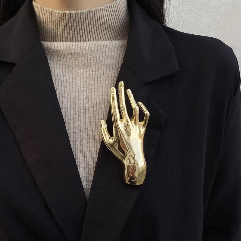 Exaggerated Metal Smooth Right Hand Brooch Men\'s And Women\'s Suit Texture Small Hand Pin Scarf Cape Buckle Corsage