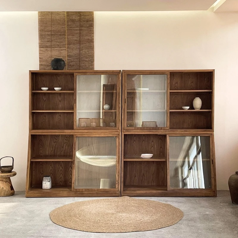 

Hotel transparent locker dining side cabinet glass display cabinet solid wood multi-layer bookcase household