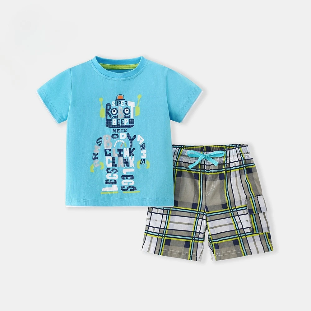 

Baby Boy Clothes Children T-shirt Set 2025 Checkered Two-piece Set Boys' Short Sleeves