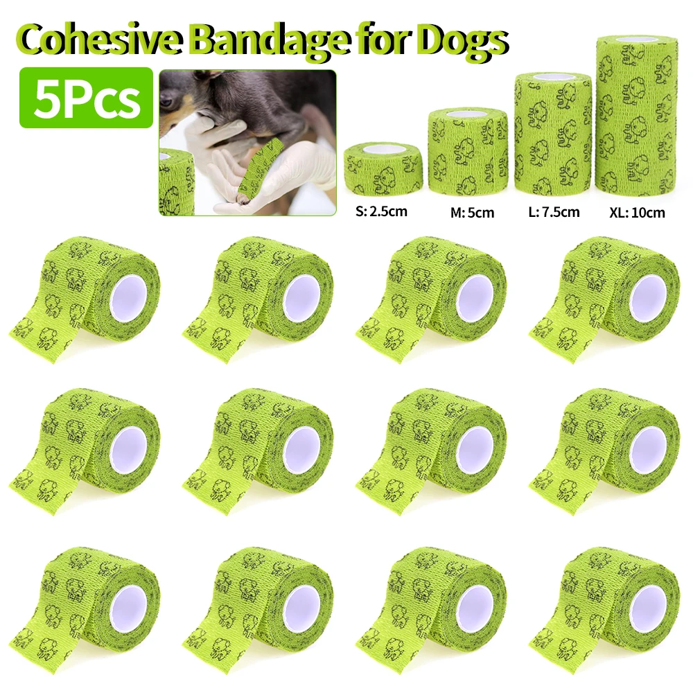 5Pcs Self Adhesive Bandage Wrap for Dogs Pets Bandage Leg Cover Protector Bandage First Aid Vet  Elastic Wrap Pet Supplies Green