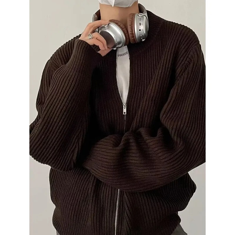 [OIMG] Autumn and winter Korean version lazy style zipper loose sweater cardigan men's solid color jacket trendy