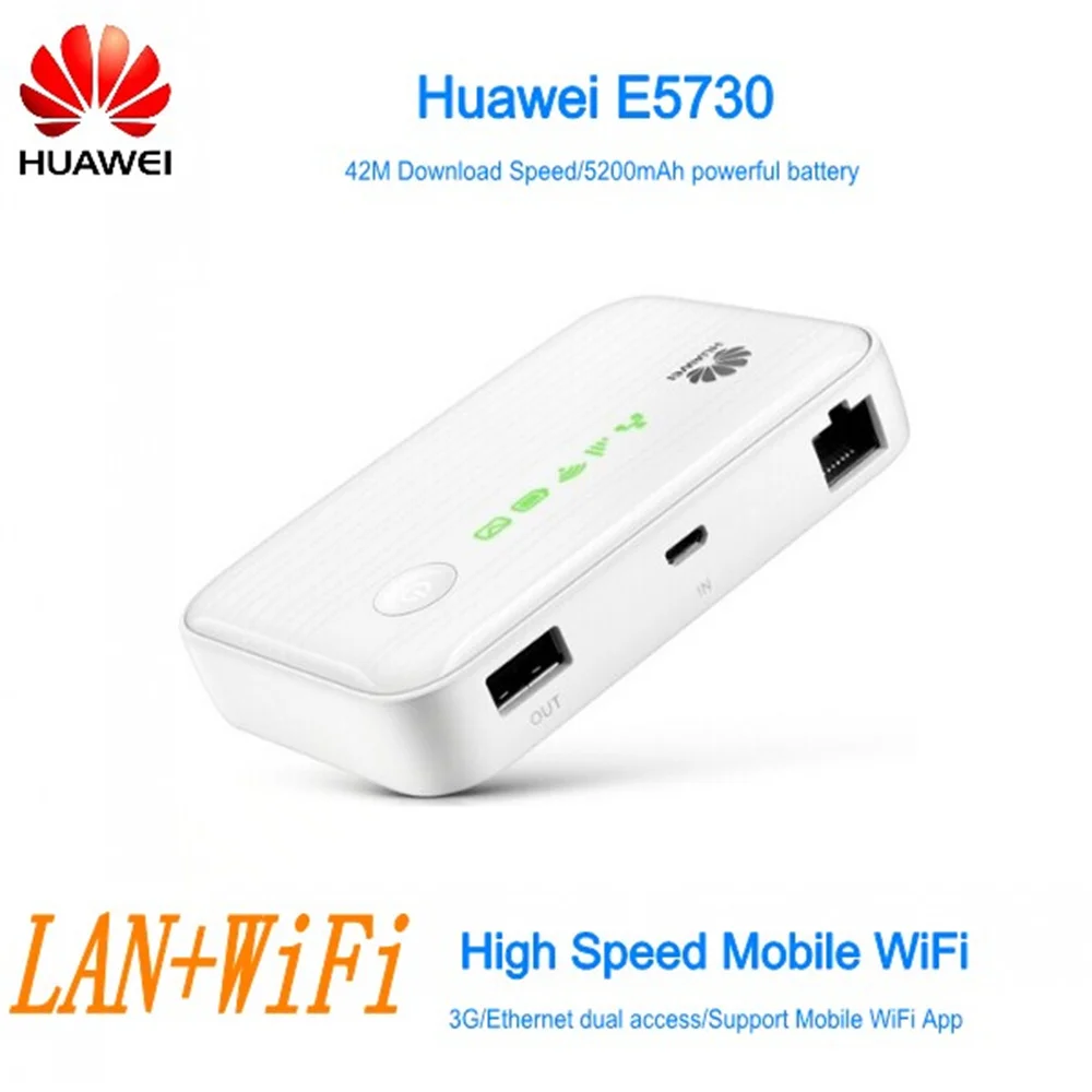 HUAWEI E5730S Ethernet 3G Mobile WiFi Hotspot 42Mbps Support Wireless TO Wired Network 5200mAh Power Bank Functions