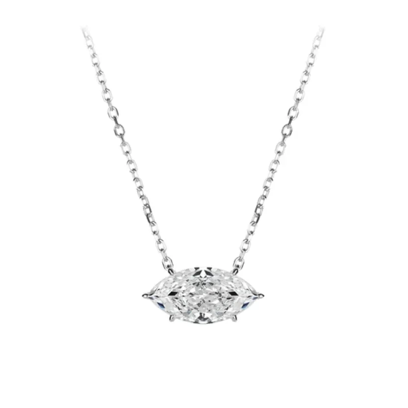 

CAMEO Pendant Chain 925 Silver Synthetic Zircon White Diamond Marquise Shape Simple Versatile Daily Necklace