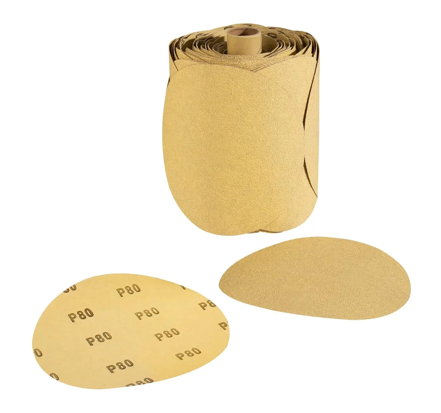 

6 Inch 100 PCS Self-Adhesive Sandpaper Roll, 80 Grit Aluminum Oxide Discs for Wood, Metal, Car Paint