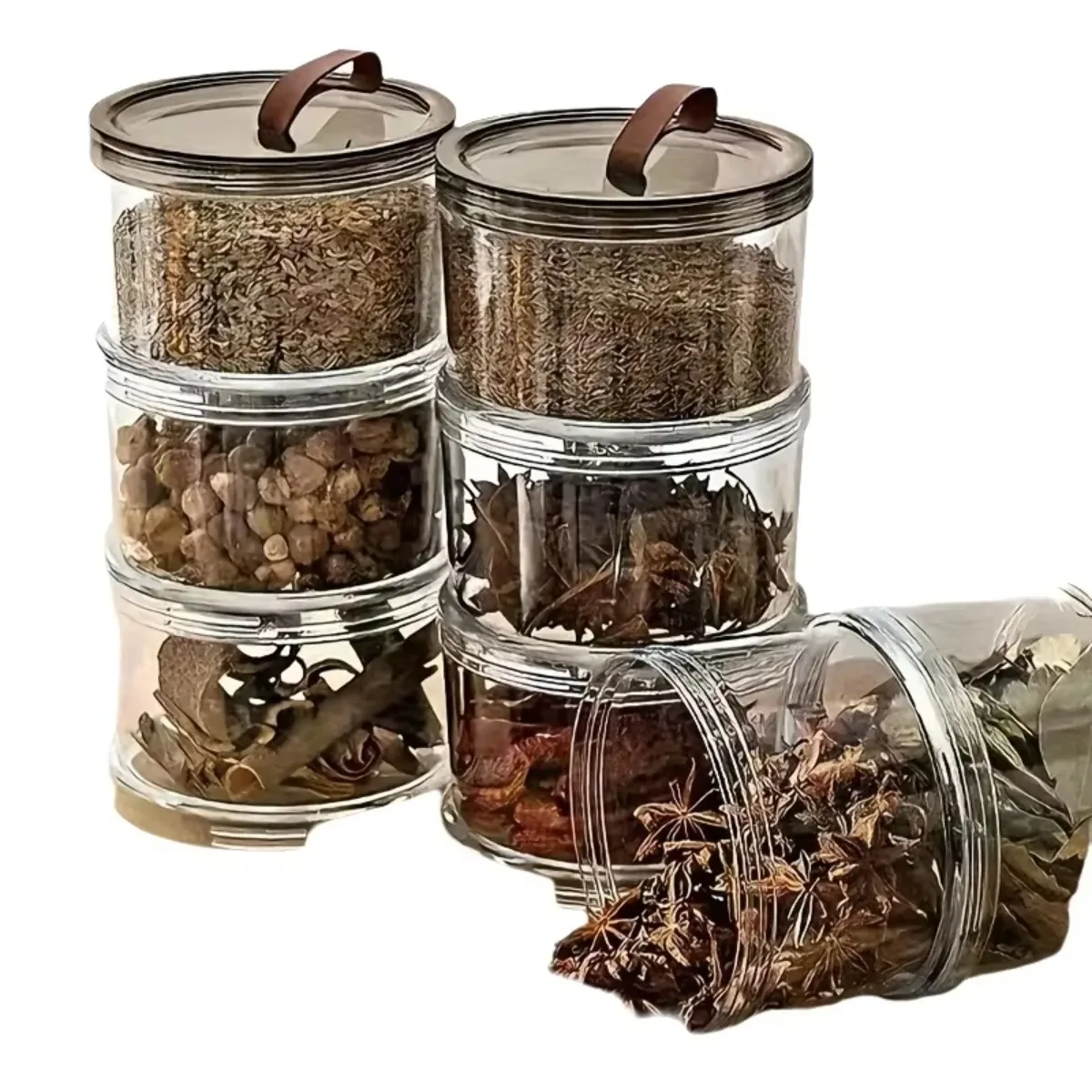 3-Layer Round Handheld Spice Box Multi-Layer Fresh Container Transparent Sealed Jar Food Grade Storage for Grains Snacks Spices