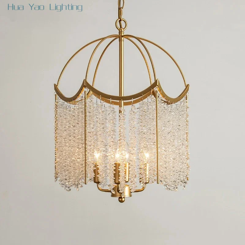 American Crystal Chandelier Bedroom Living Room Lamp Luxury Villa Retro Tassel Crystal Restaurant Gold Candlestick Chandelier