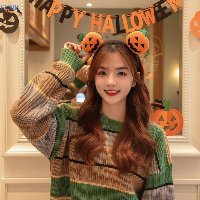 【KC】Halloween Pumpkin Headband Festive Costume Accessory Cute Cartoon Doll Hairband Dark Style Personality Trend Unisex Headwear