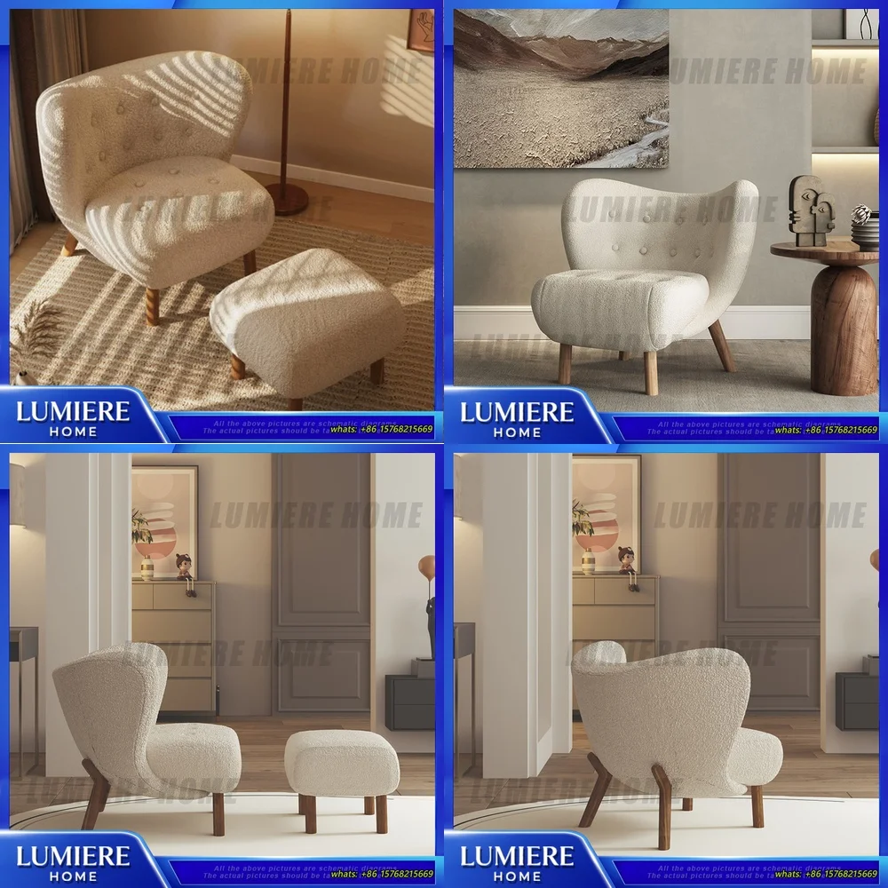 

Minimalist Single Sofa Chair Modern Living Room Design Sheepskin Lounge Chair Nordic Style White Casual Armchair for Home