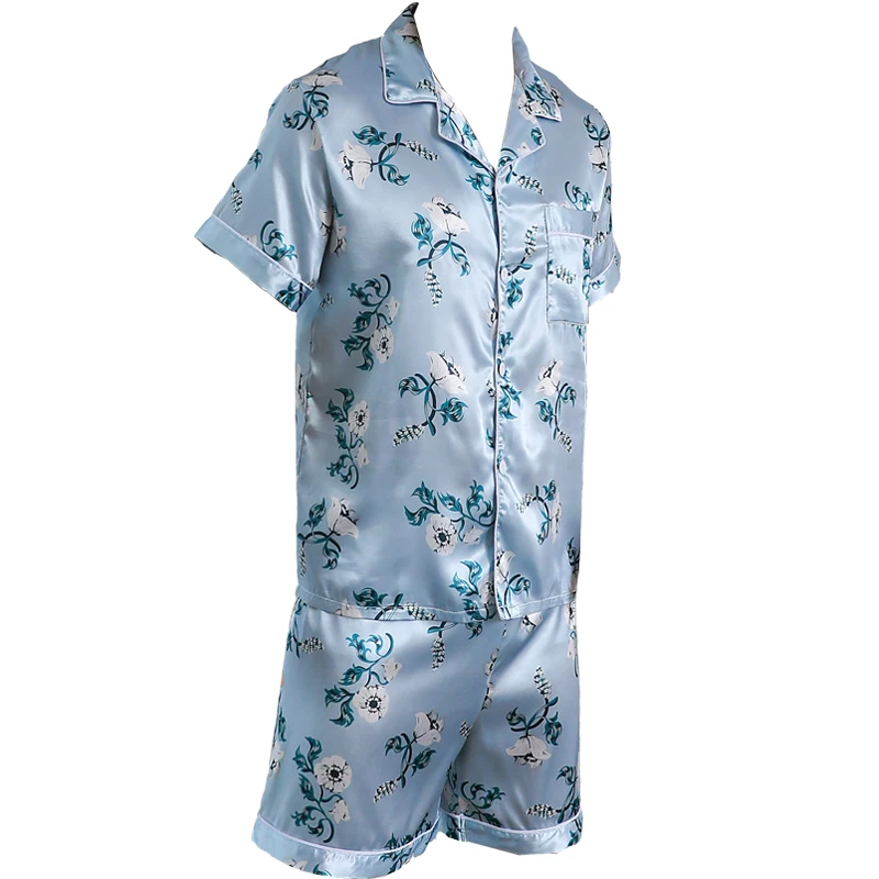 Conjunto de ropa de dormir de dos piezas para hombre pantalones cortos de manga corta ropa de casa con estampado floral Verano