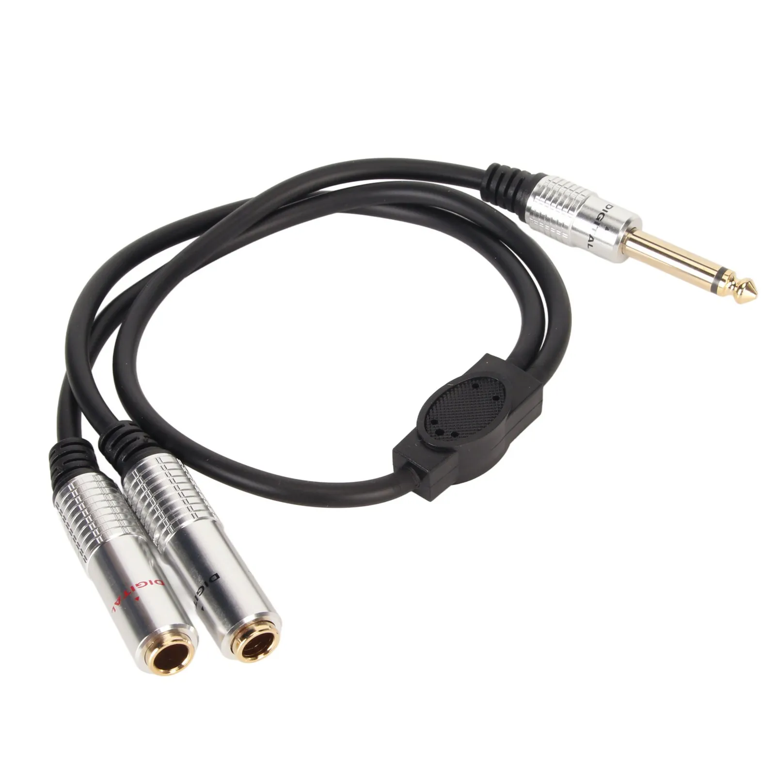 1/4 Inch Stereo Splitter Y Cable Aluminum Alloy Shell 6.35mm Mono Male Plug to Dual 6.35mm Female Jack Cable 19.7in