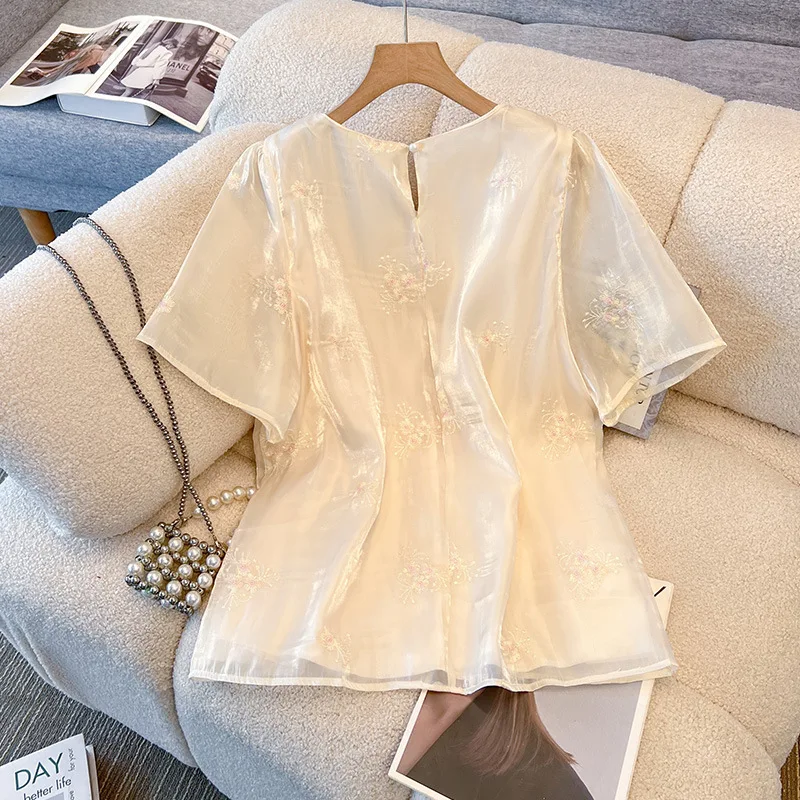 150Kg Plus Size Women's Bust 150 Summer Loose Jacquard Embroidery Pink Top Short Sleeve T-Shirt 5XL 6XL 7XL 8XL 9XL 2