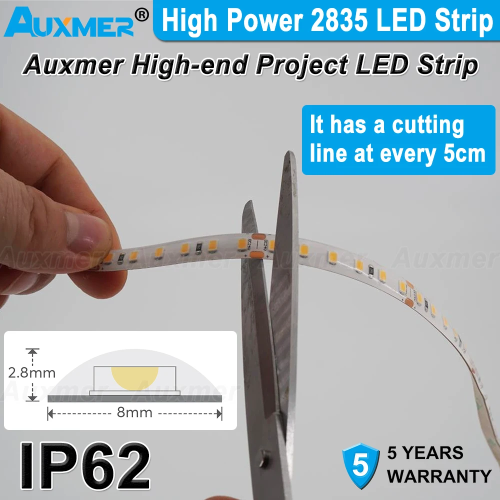 Auxmer High Power 2835 LED Strip Light,120LEDs/m,IP62,CRI90,DC24V, 16.4ft Flexible Silicone Dropper LED Lights