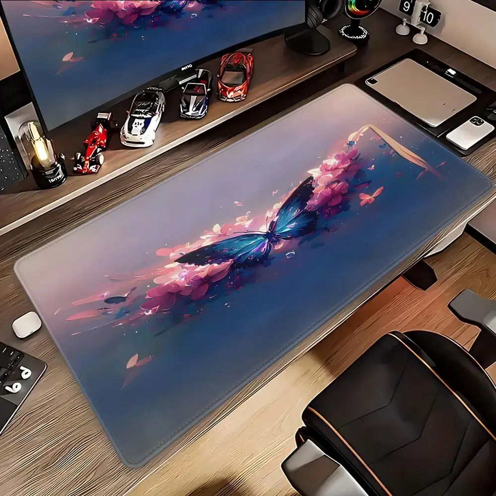 

A High-Definition Printed Desk Mat Featuring Butterflies And Flowers, XXL Mouse Pad HYBXAXC