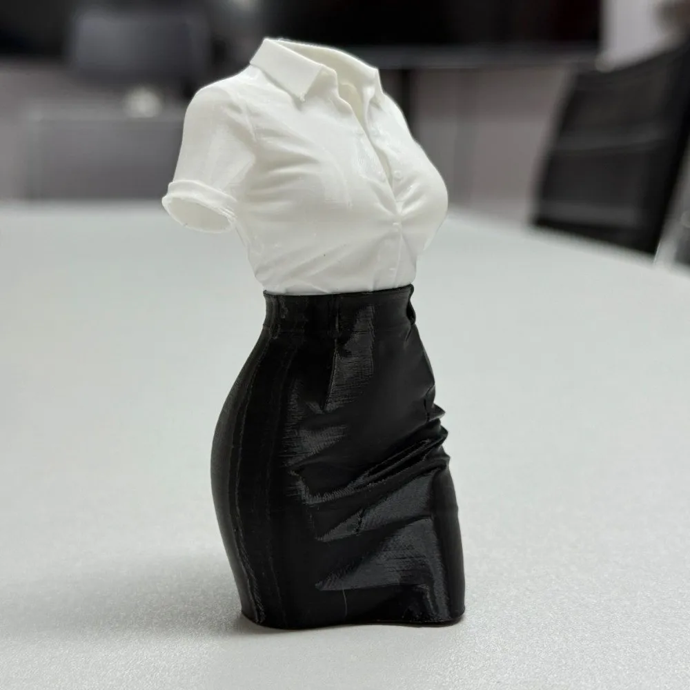 3D Printed Lady Half-Body Statue Leather Skirt Vase Desk Art Professional Clothing Figurine Simulated Texture White Shirt