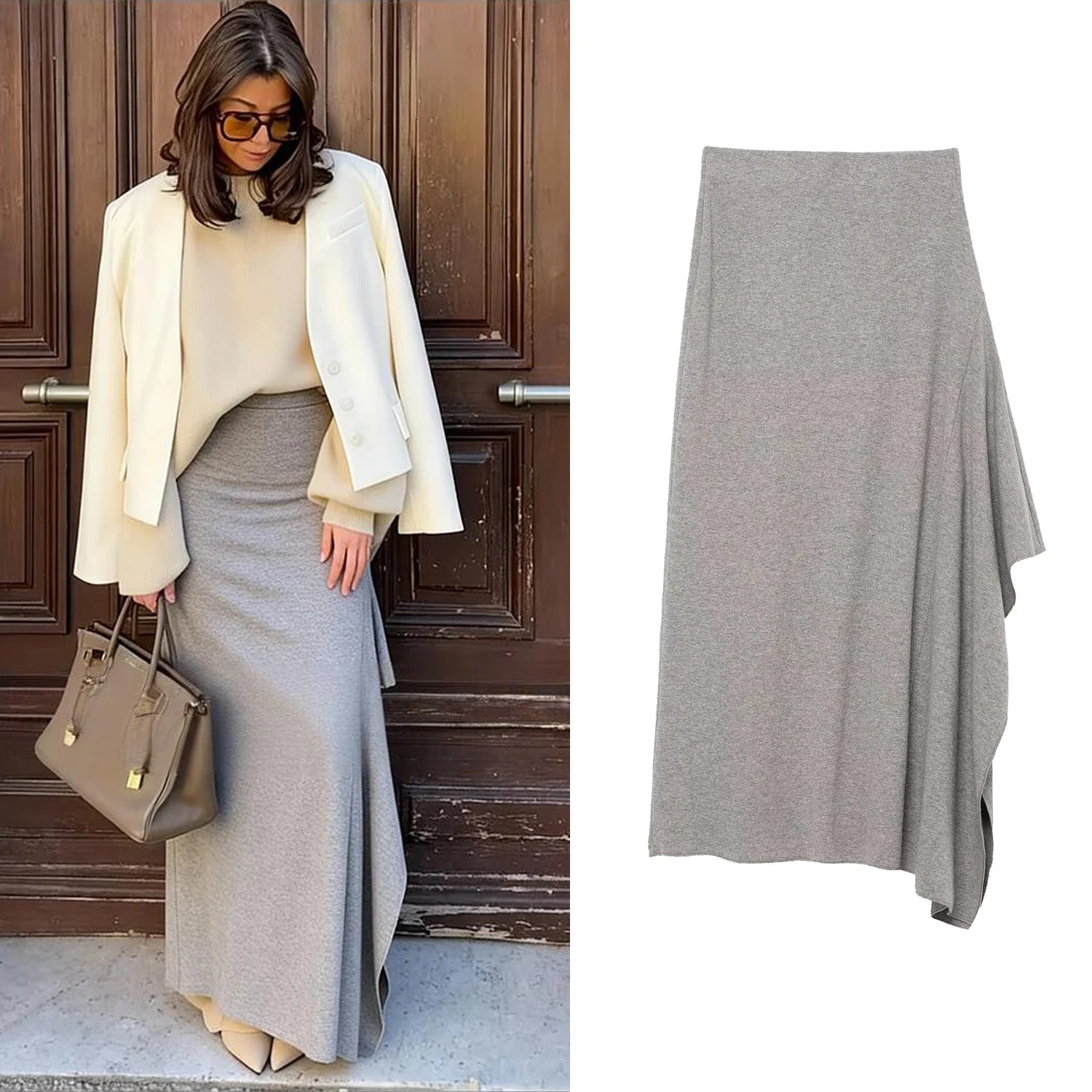 

Женские серые сексуальные полуюбки, женские весенне-осенние новые однотонные облегающие юбки с асимметричным подолом и морщинами, женские элегантные юбки с высокой талией