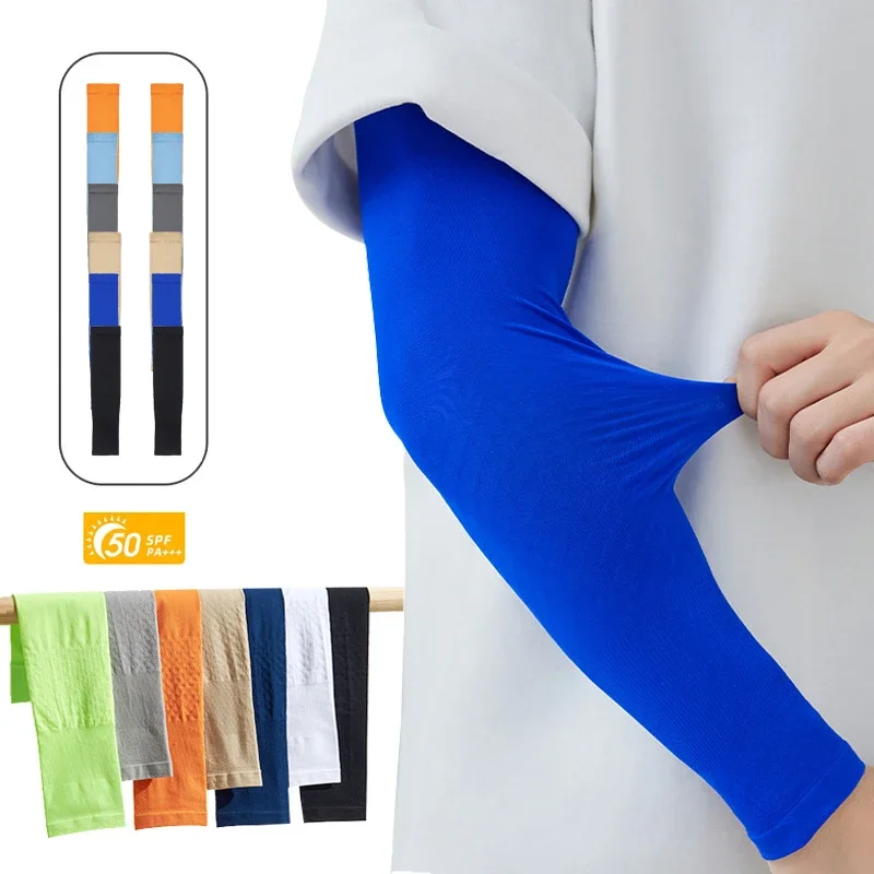 

1 пара охлаждающих нарукавников UPF50+, защита от солнца из ледяного шелка для езды на велосипеде, бега, пеших прогулок, унисекс, однотонная защита от ультрафиолета