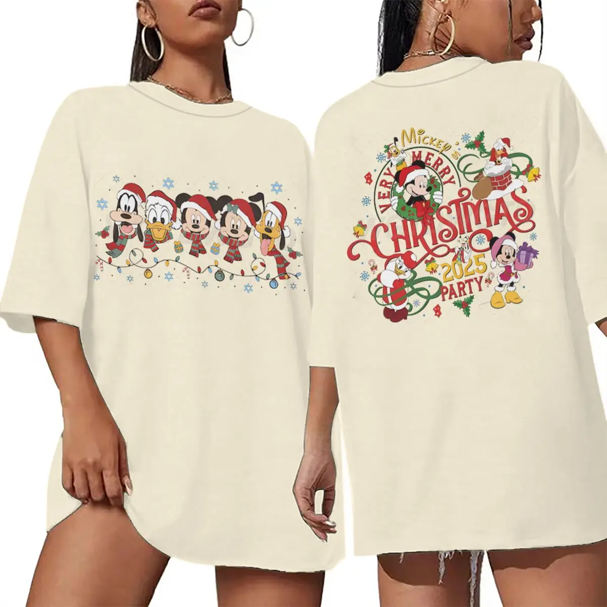 

Очень рубашка с Рождеством Микки, хлопковая уличная футболка с короткими рукавами и круглым вырезом для женщин и мужчин, рождественская одежда