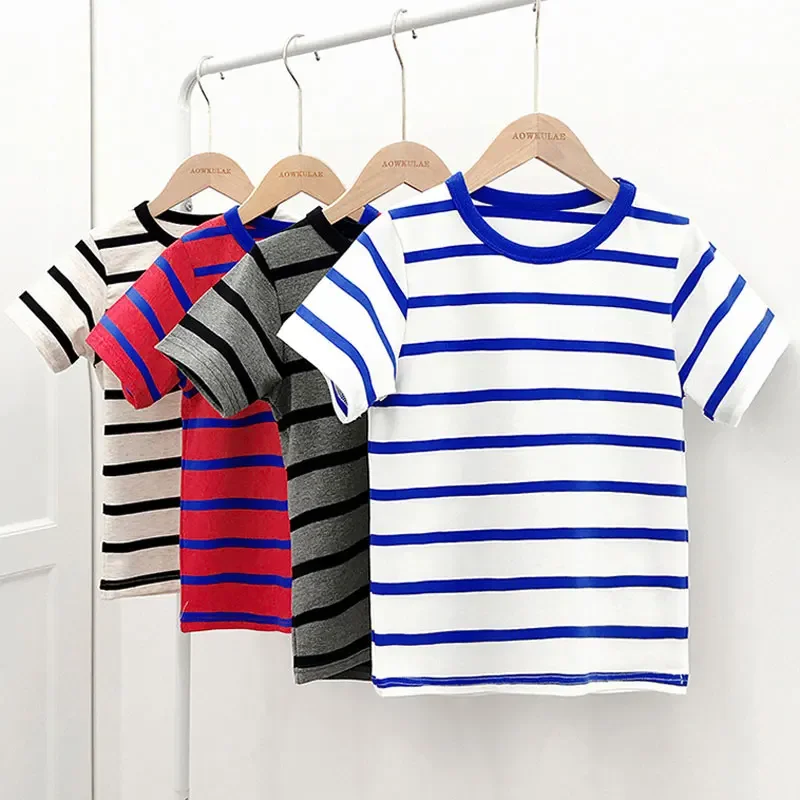 

Baby Girls Boys Short Sleeved T-Shirt Summer Kids Cotton Top Tees Toddler Striped Shirts Children's Clothes Korean Style