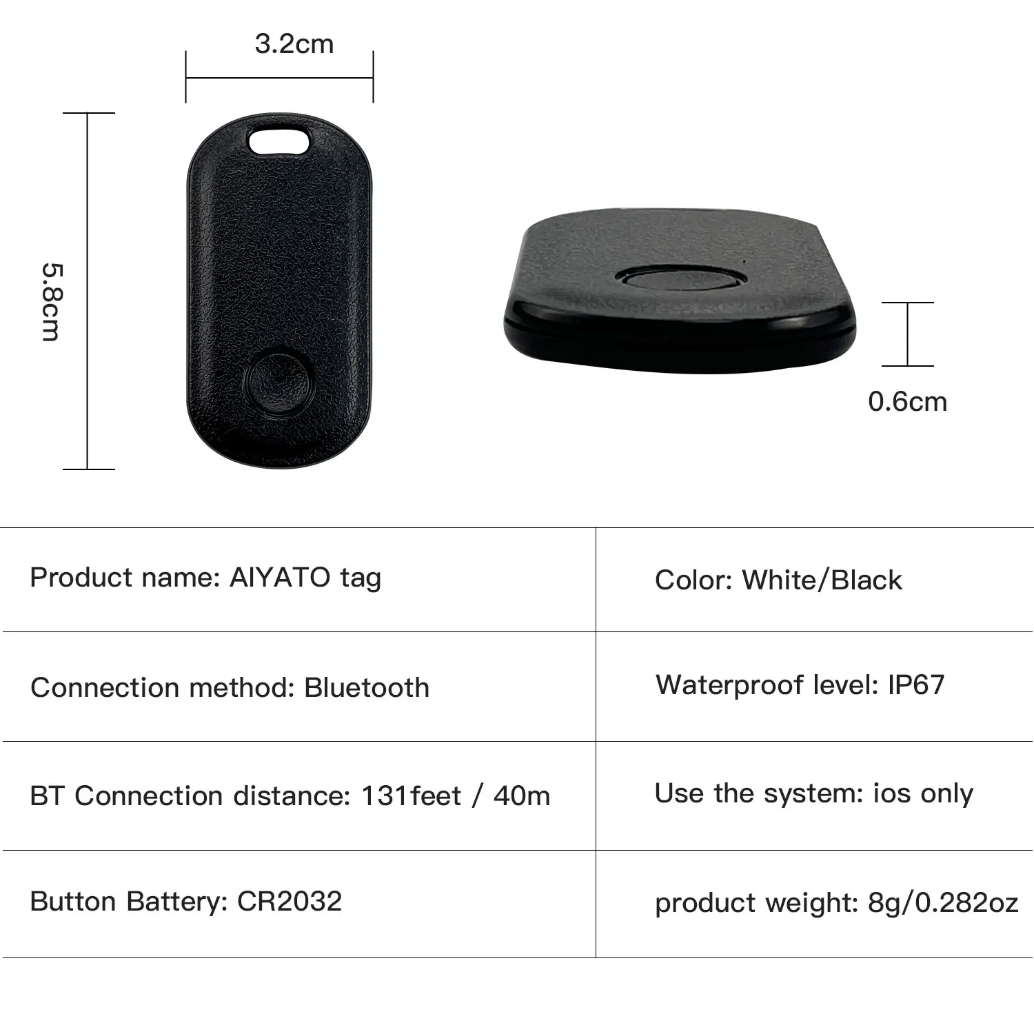 AIYATO Smart Bluetooth GPS Tracker Works with Apple Find My APP Tags Anti Lost Reminder Device MFI Rated Locator Pet Kids Finder