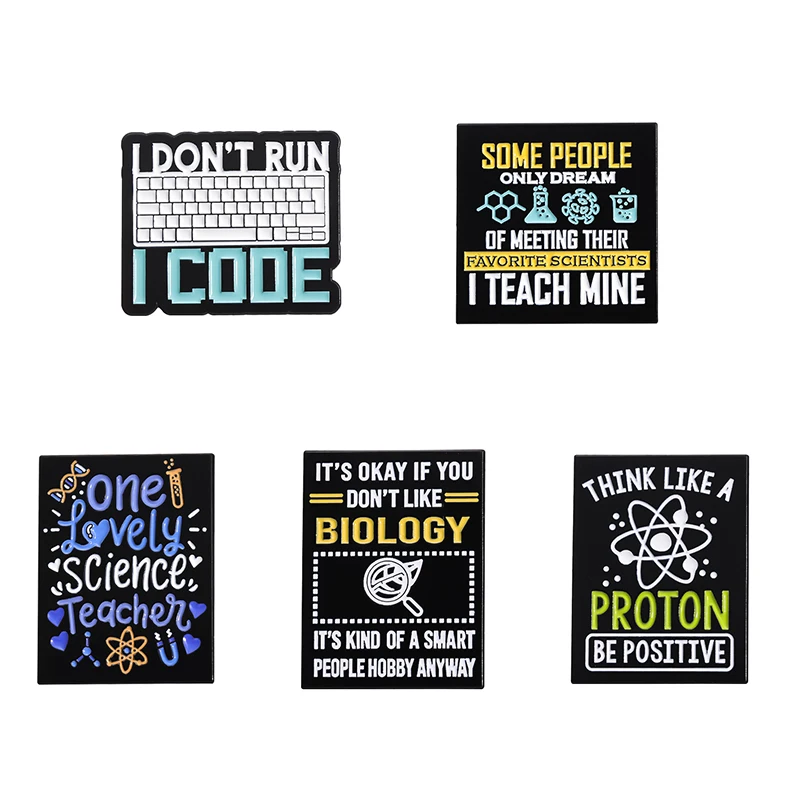 Science Enamel Pins Think Like A Proton Be Positive Brooch Biology Code Lapel Badge Jewelry Gift for Teacher