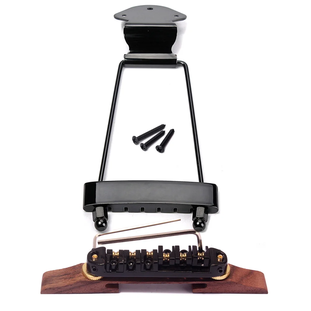 

6 String Jazz Guitar Black Adjustable Height Bridge Tailpiece Solid Metal Tailpiece Replacement Kit Guitar Bridge