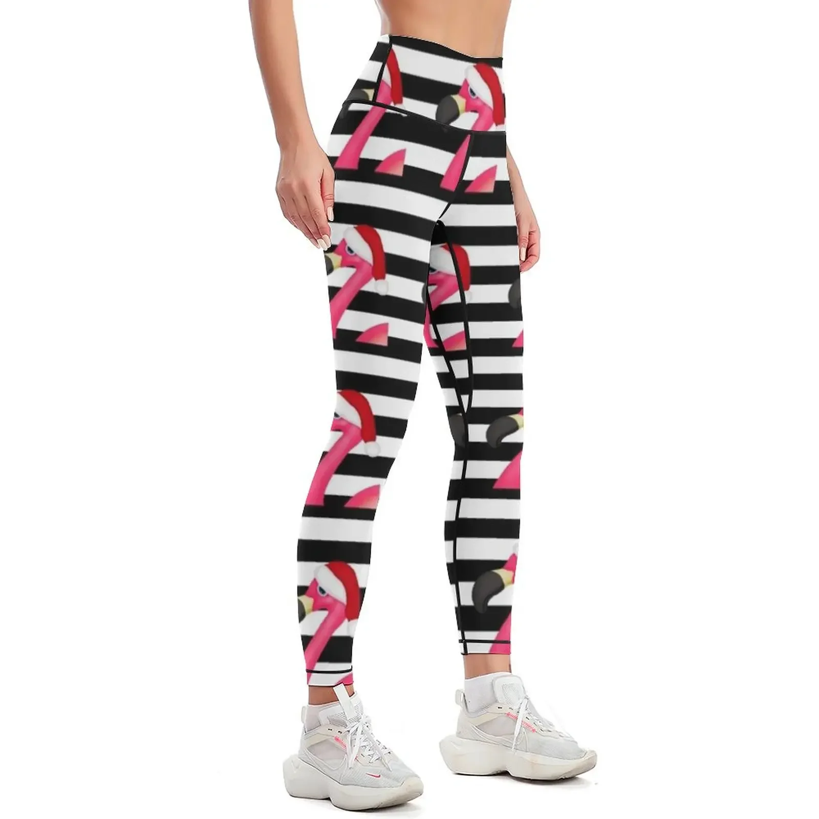 Pink Flamingo Santa Striped Leggings Tight fitting woman sport pants sports for Womens Leggings