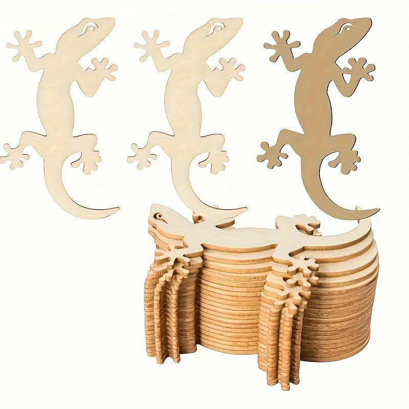 Wood Wall Gecko Shape Wooden Planks, DIY Painting, Solid Color Beige, with Floor Mount, for Christmas, Halloween