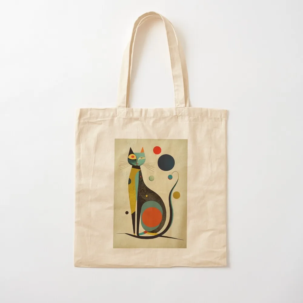 Mid Century Cat 3 Abstract Art Print Painting Wall Decor Tote Bag university shopper bag custom fabric bag Cloth