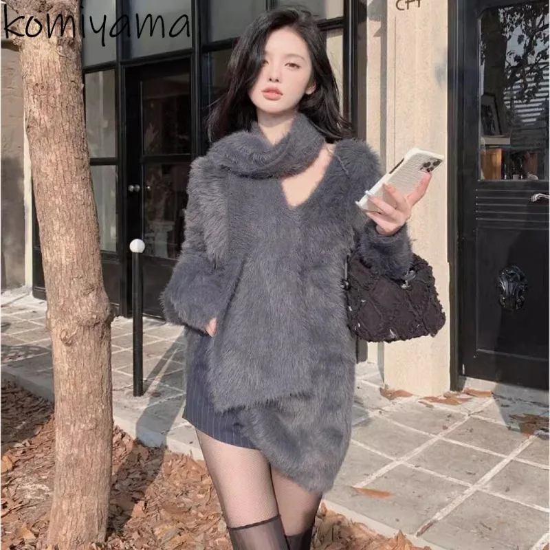 หลวมแขนยาว 2025 เสื้อกันหนาวผู้หญิงVคอOuterwearsขี้เกียจสไตล์Ropa Mujerฤดูใบไม้ร่วงฤดูหนาวPulloversใหม่ถักSueter