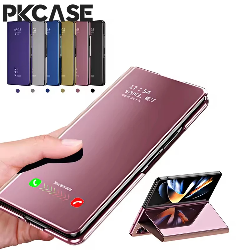 Funda de cuero PKCASE Smart Mirror Flip para Samsung Galaxy Z Fold 8, Z Fold 7, Z Fold 6, Z Fold 5, Z Fold 4, Z Fold 3 5G