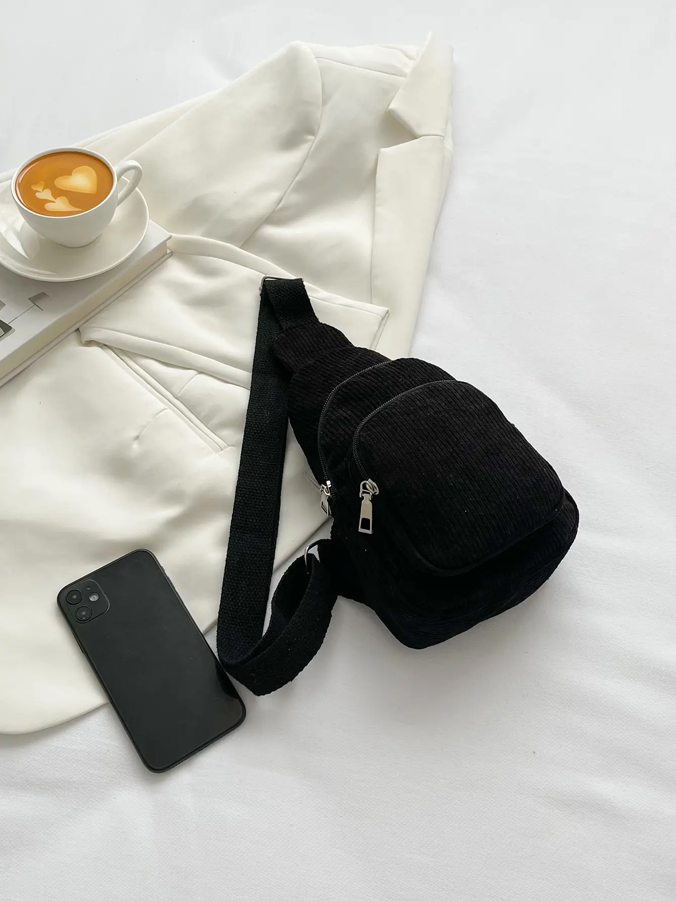 Chest bag corduroy men\'s chest bag casual lightweight waist bag Korean style versatile pure color crossbody small bag simple corduroy shoulder