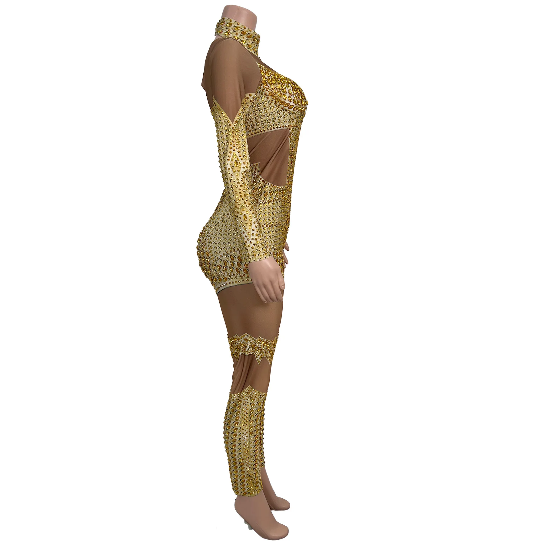 Sparkly Rhinestone Long Sleeves Tight Fitting Jumpsuit Club Party Stage Performance Wear Sexy Showgirl Dance Wear Shengdoushi