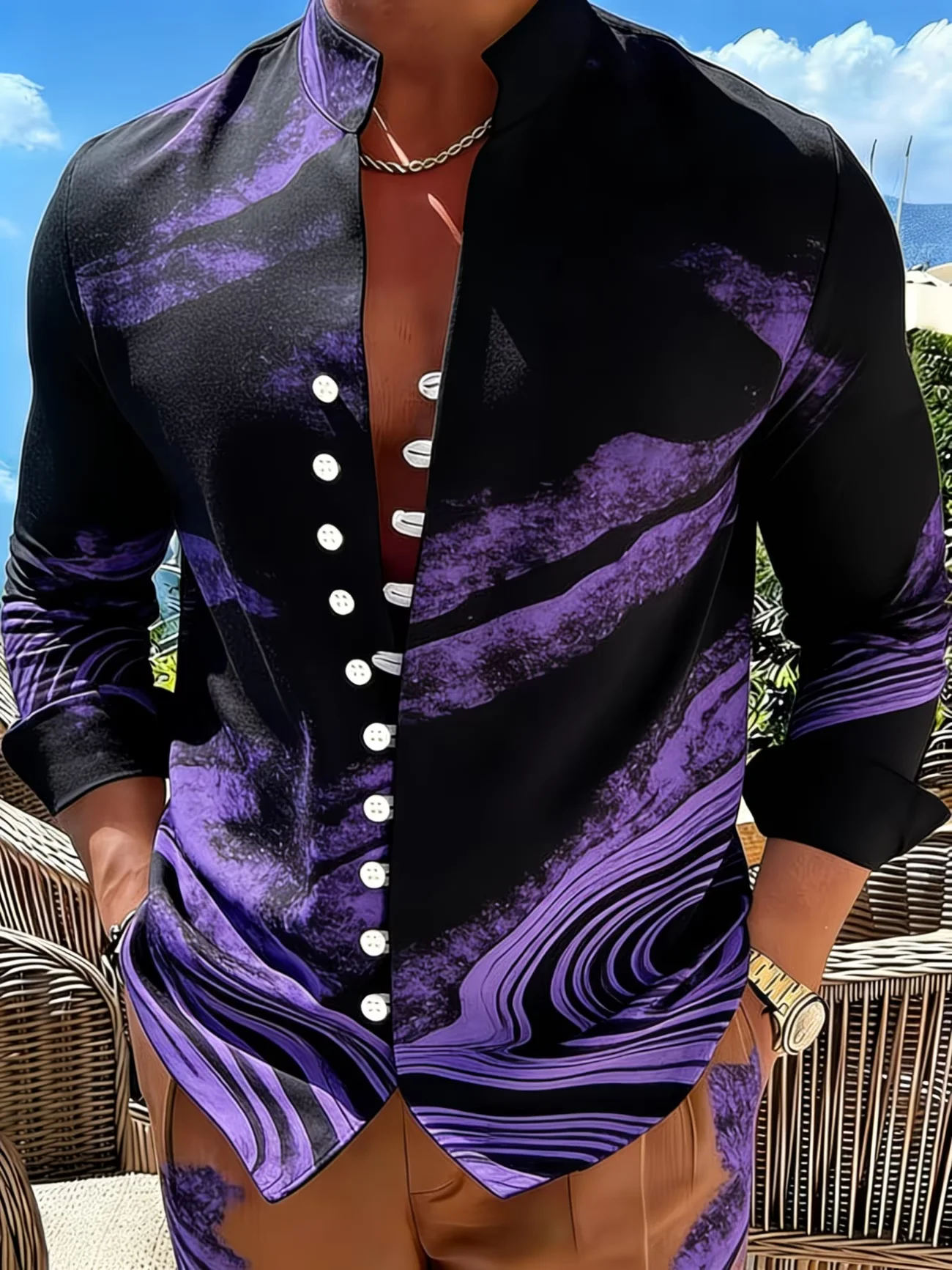 New Brown Gold African Ethnic Style 3D Printed men's Long Sleeved Shirt With Collar And Vacation Shirt Clothing